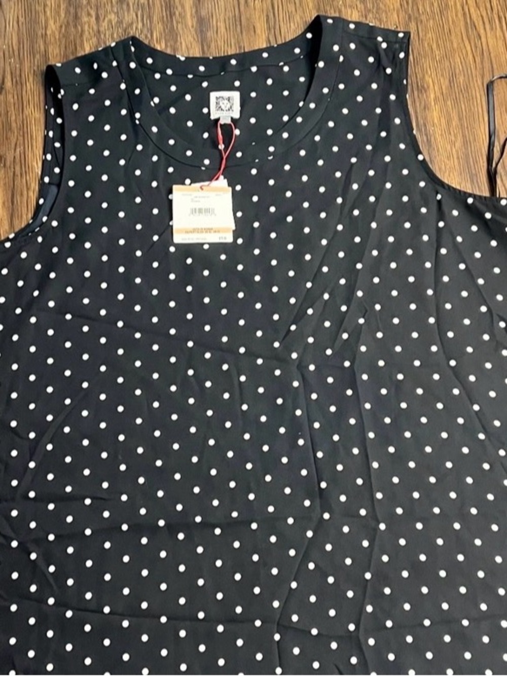 NWT Anne Klein Plus Size 2X Polka Dot Blouse Black White Top